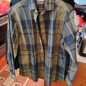 Olive and Navy Plaid Men's Casual Shirt